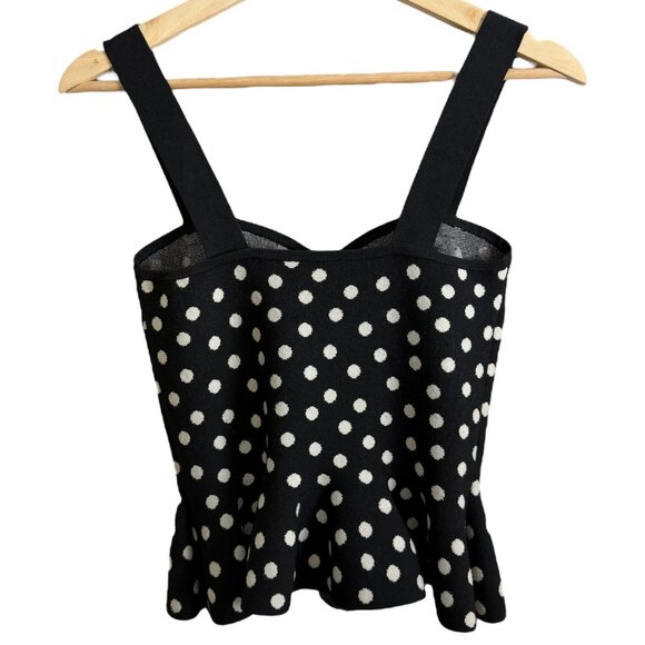 Express Body Contour Polkadot Peplum Knit Top Black Small Twee Romantic Pinup - Picture 2 of 4